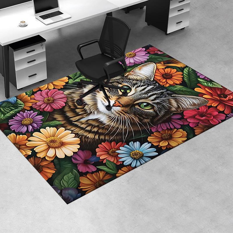 Cat and Roses Chair Mat Office Carpet: Oversized Rug for Home Decor, Sofa Carpet, Desk Mat Perfect Gift for Any Room in Your House or Office