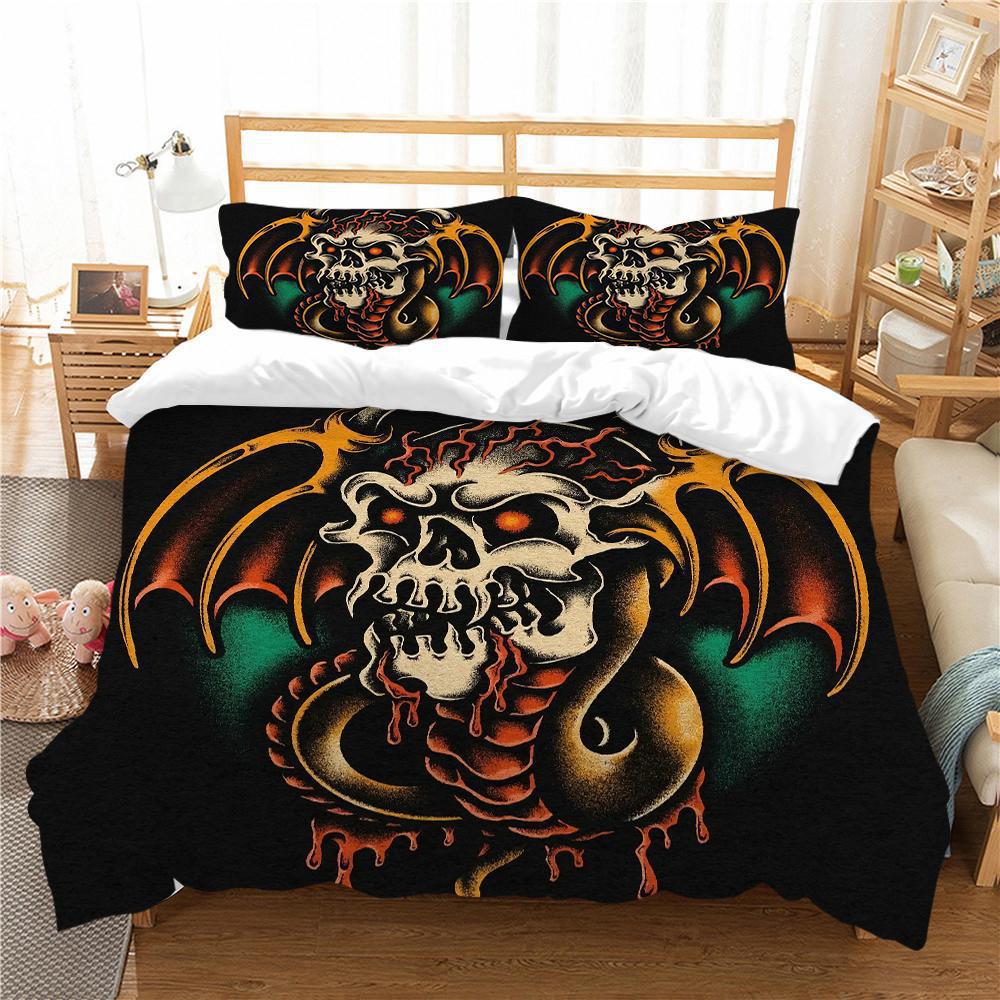 Three-Piece Digital Printing Kit Bedding, Skull Printing Home Textile Four-Piece Quilt
