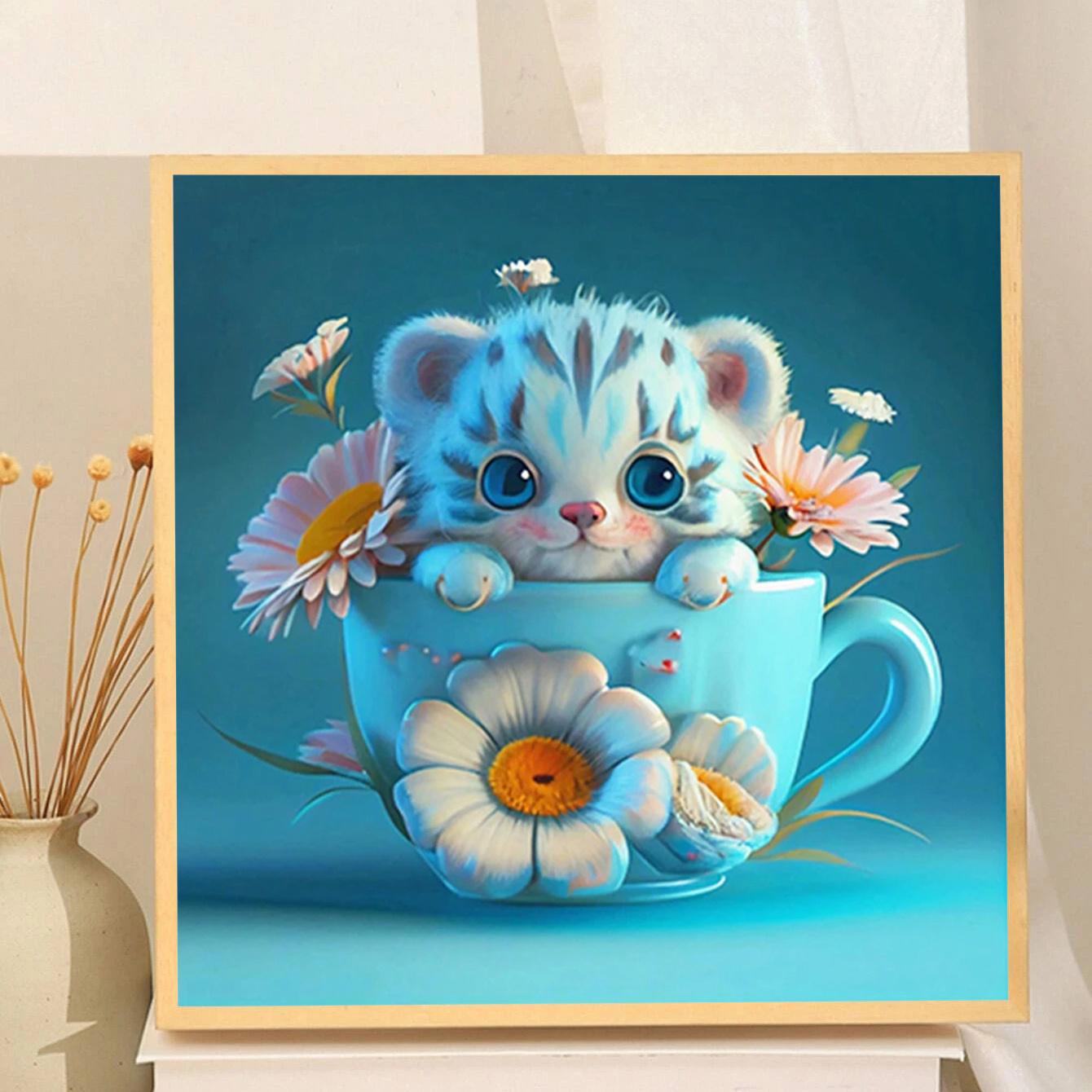 

Чашка Кот DIY 5D Алмазная картина Животное Алмазная вышивка Полный алмаз Домашний декор Фреска Украшение Подарок