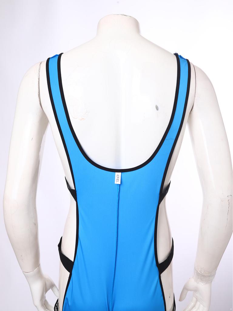 Men‘s Shiny One Piece Swim Bodysuit S-3XL Low Cut Neck Strappy Side Open Elastic Waistband Boxer Bottom for Bodybuilding Pool Training