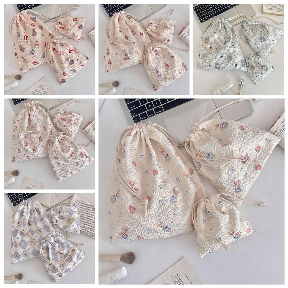 3Pcs/set Printing Drawstring Storage Bag Large Capacity Small Item Pouch Women