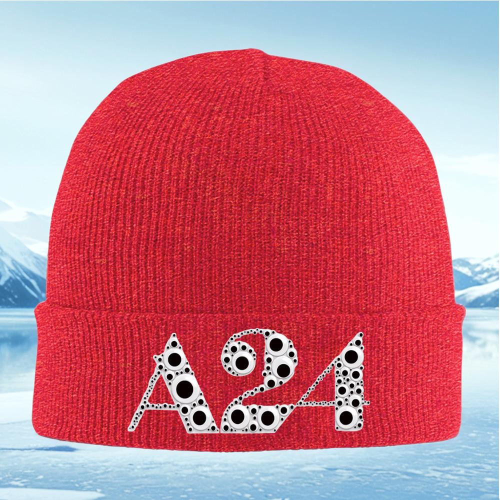 

White bubbles circles A24 letters design Men Women Unisex Knitted Hat Beanie Pullover Cap Winter Thermal Warm Christmas Outdoor