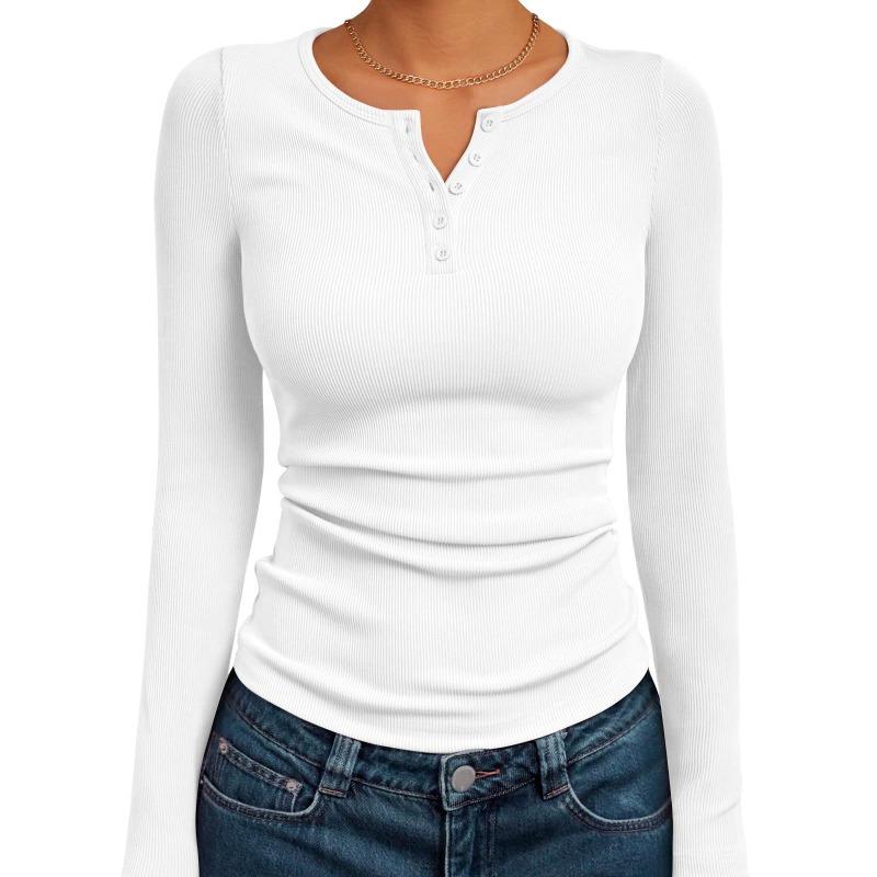 TIFICY Camicette e camicie con scollo a V a maniche lunghe con stampa tinta unita primavera autunno moda casual da donna