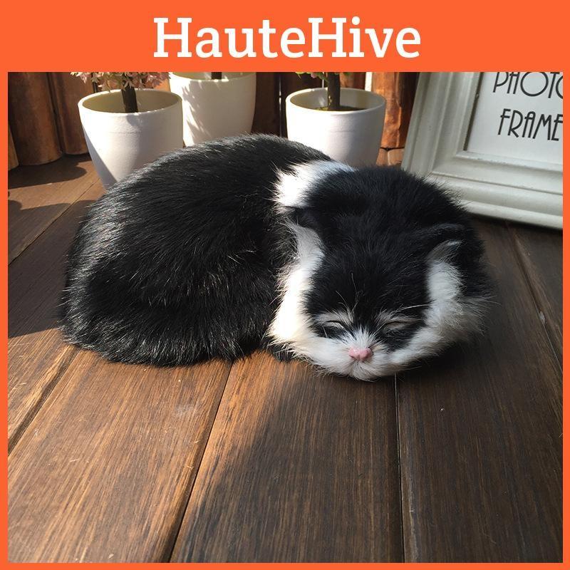 Realistic Sleeping Cat Plush Fake Fur Animal Toy Home Decor Photography Props