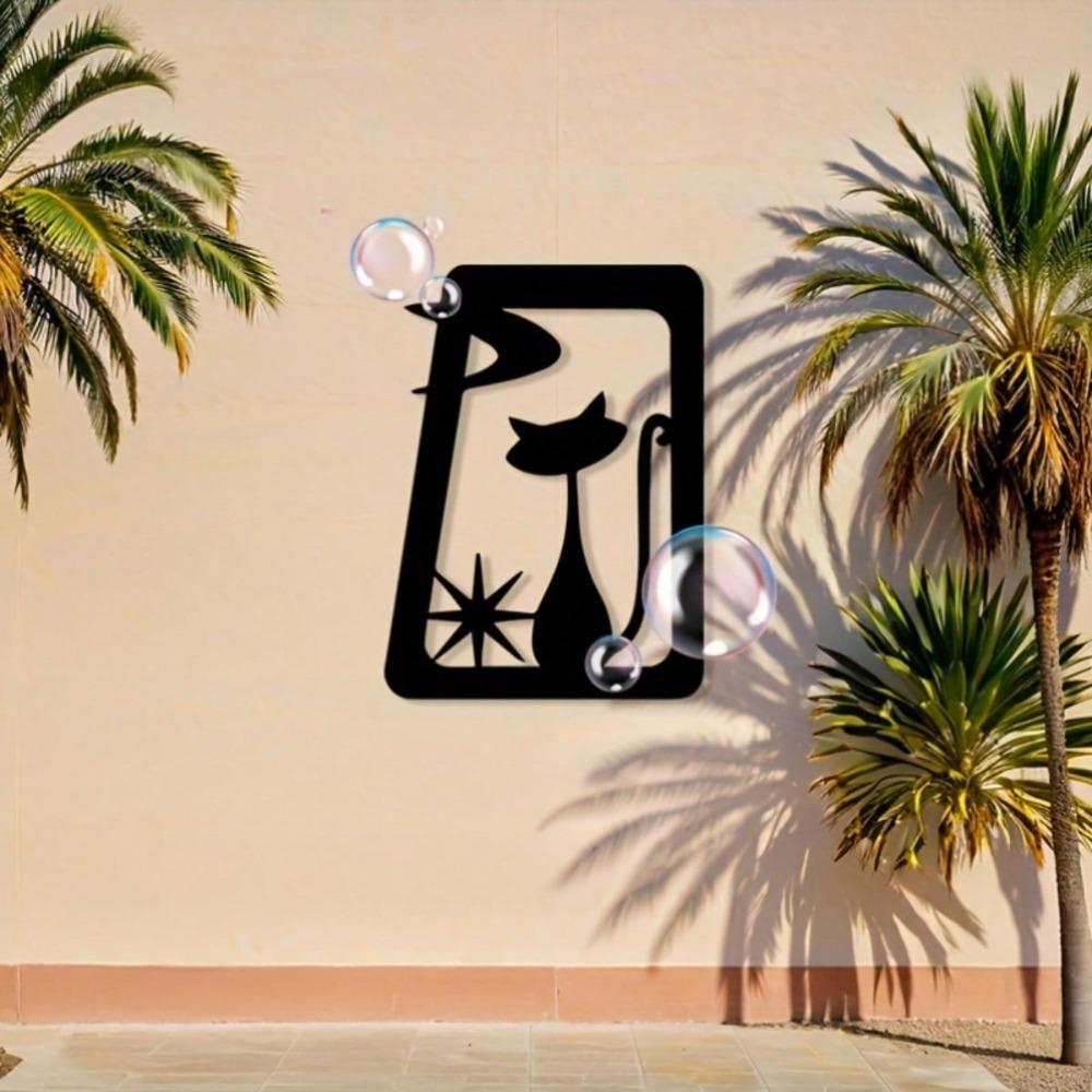 Vintage Cat Metal Wall Art Black Iron Silhouette Home Decor Indoor Outdoor