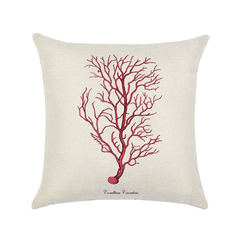 Premium Quality Flax Throw Pillow Case With Marine Organism Patterns For Home Decor