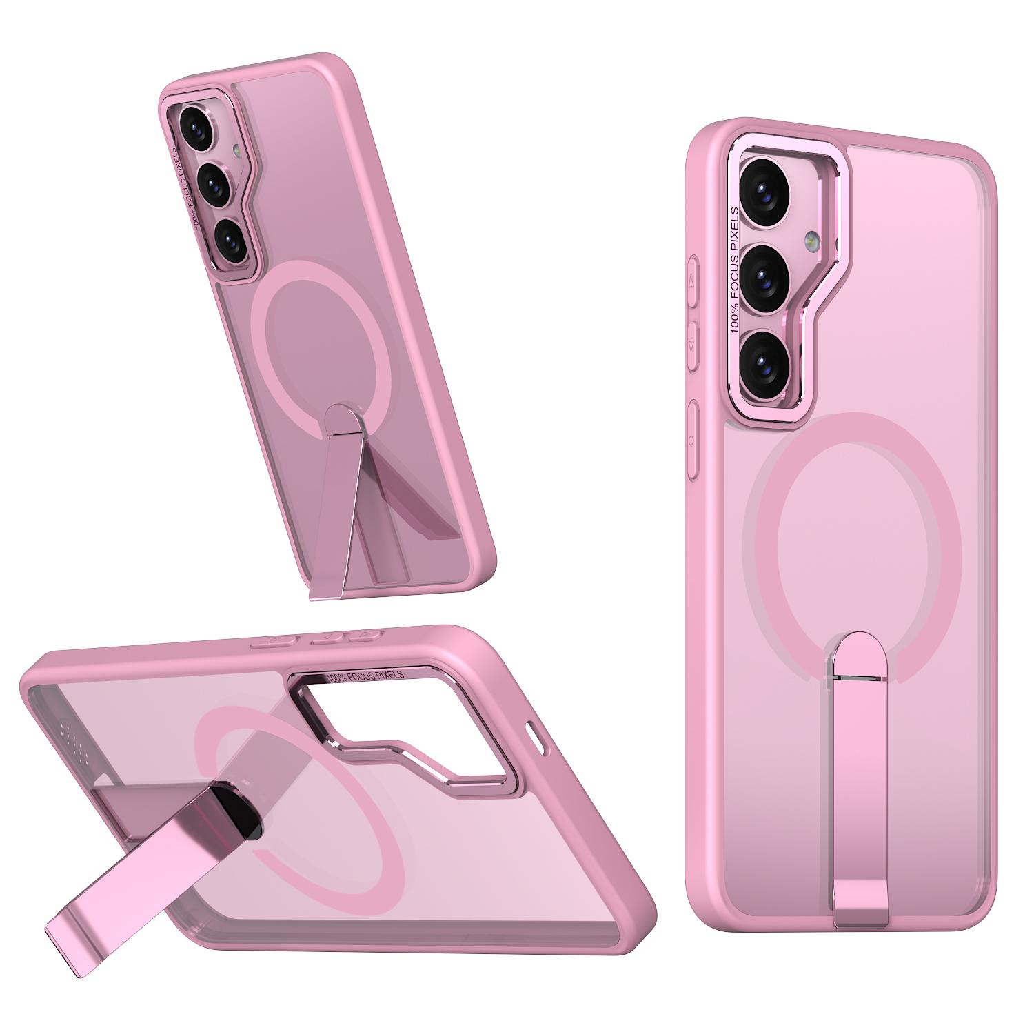

For Samsung Galaxy S25/S24 Case Compatible with MagSafe Kickstand TPU+Acrylic Phone Cover Pink