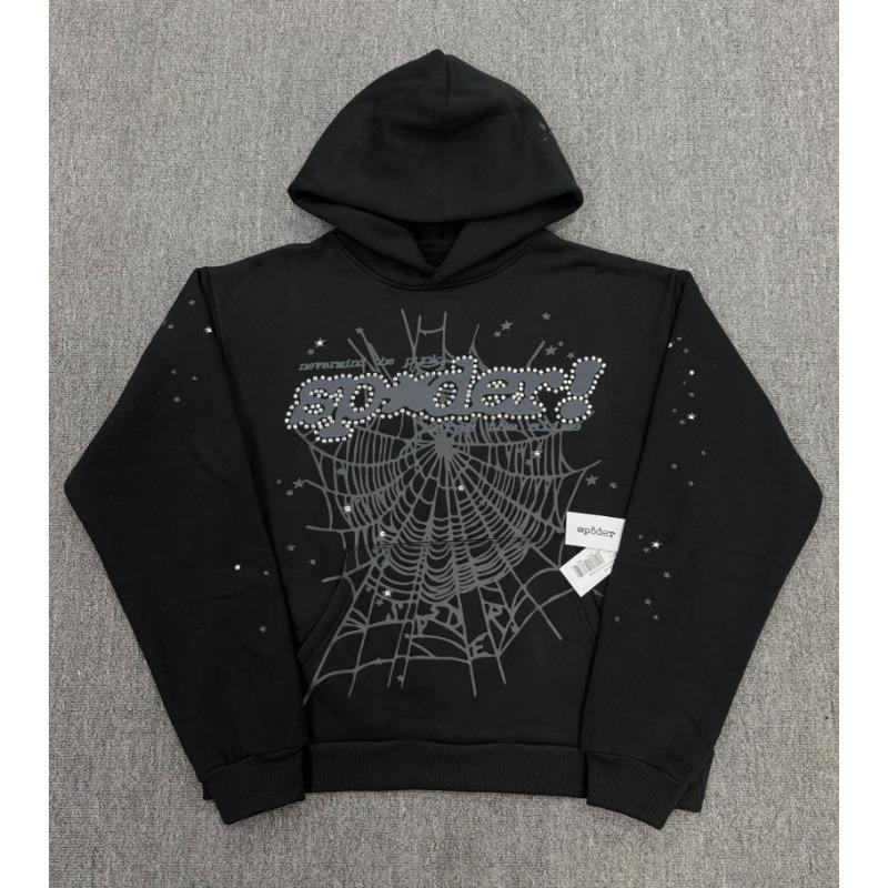 Heavy fleece foam print spider web hoodie sports casual sweater sweatpants set