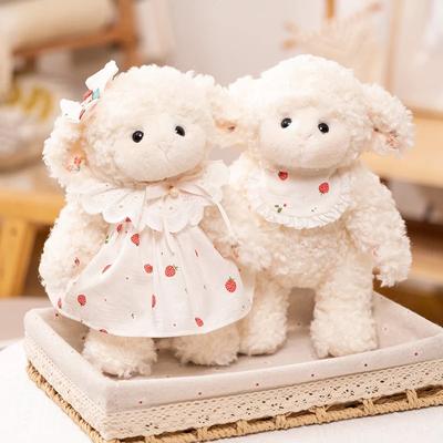28cm Cute Stuffed Sheep with Dress Bib Plush Soft Toys Fluffy Lamb Kids Doll Creative Gift for Children Baby Accompany Sleep Toy
