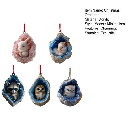 Geode Animal Decoration 2D Acrylic Forest Crystal Cave Little Animals Christmas Hanging Ornament