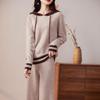 Women's Casual Color Block Hooded Wool Knit Sweatshirt & Long Pants Set - New Autumn Slimming Versatile Two-Piece