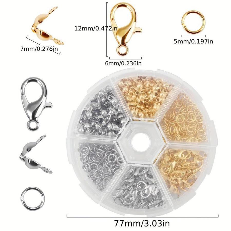DIY Jewelry Kit: Cross-Border Beading Set with 6 Grid Box, Lobster Clasps, Jump Rings, and Small Pendants.
