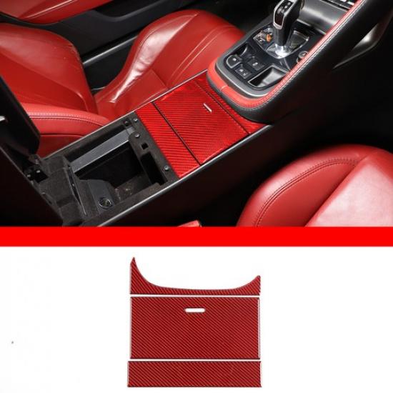 Roter Karbonfaser-Aufkleber für die zentrale Ablagebox für Jaguar F-TYPE 2013-22