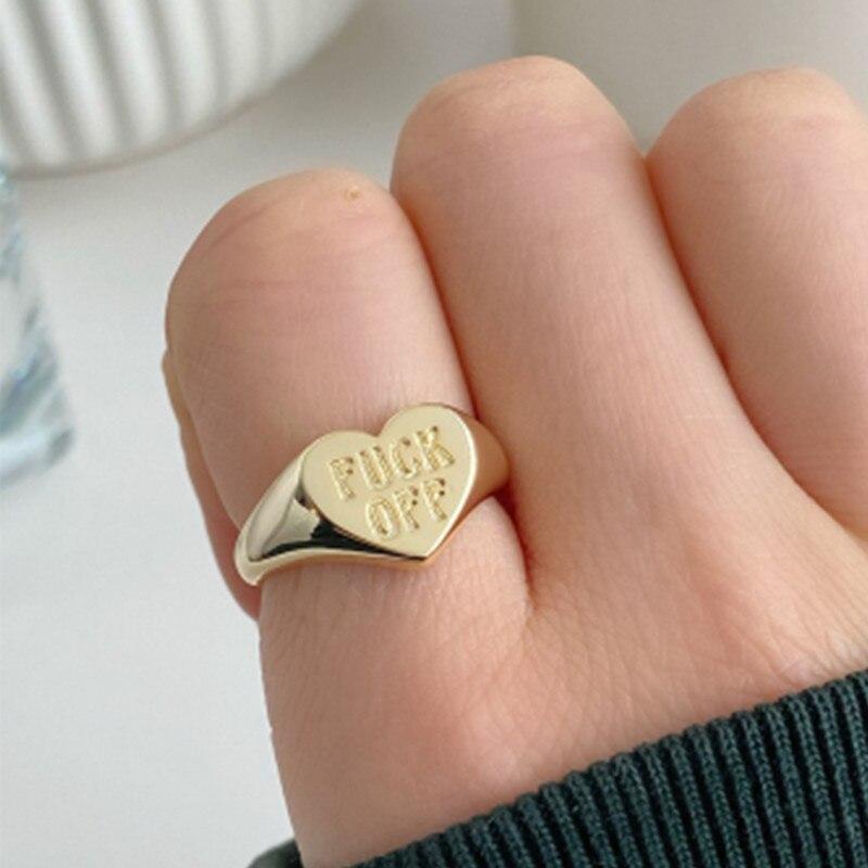 Vintage Heart Love Rings For Women Dirty Words Fk Letter Rings F Word Finger Rings Birthday Friendship Jewelry Gift