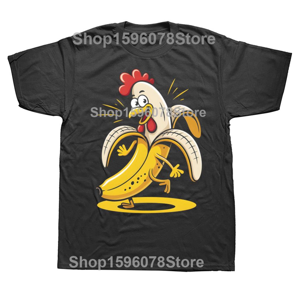 Lustige Hühner-Bananen-Grafik-T-Shirts für Herren und Damen, Mode, Lässiges T-Shirt, 100% Baumwolle, Locker, Übergroßes T-Shirt, Sommer