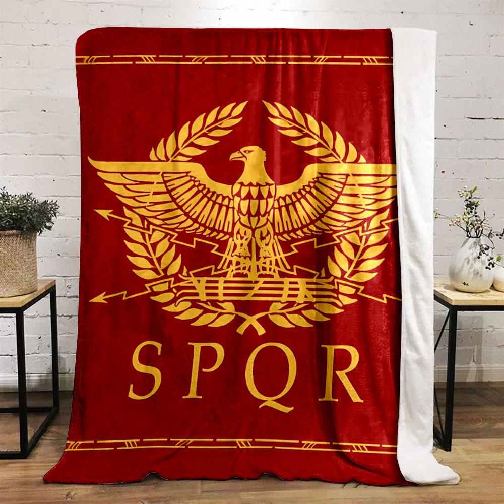Golden Eagle with Laurel Wreath On Red Background, SPQR Lettering Below. for All Seasons Blanket Lunch Break Throw Gift