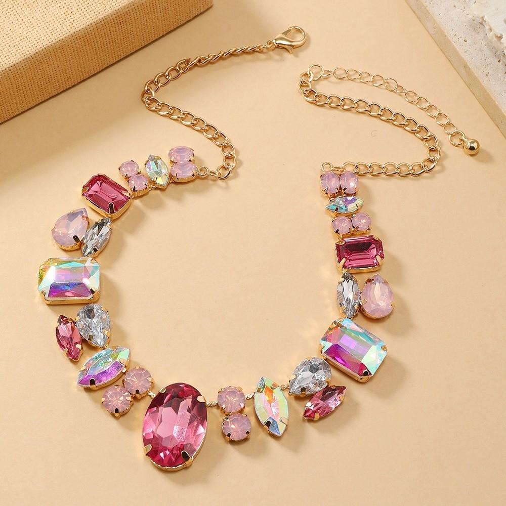 Decoration Vintage Chunky Necklace Charm Exaggerated Necklace Rhinestone Necklace Vacation
