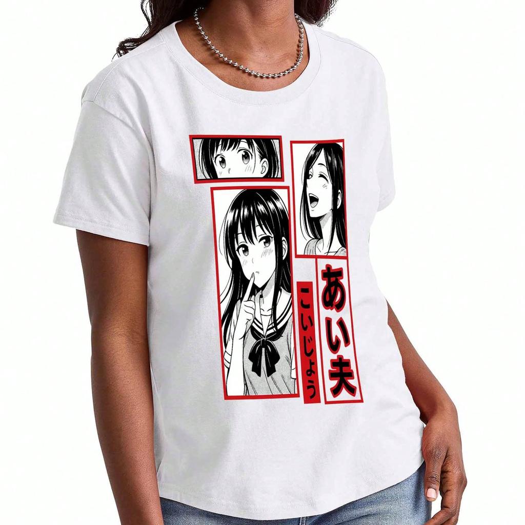 Manga Anime Bubble Tea Ladies Cotton T Shirt, Premium Cotton Print, Durable, Casual Fashion. Featuring Sushi, Manga Girl, Drawing Art, And A Delicious