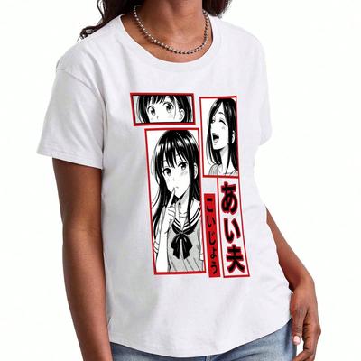 Manga Anime Bubble Tea Ladies Cotton T Shirt, Premium Cotton Print, Durable, Casual Fashion. Featuring Sushi, Manga Girl, Drawing Art, And A Delicious