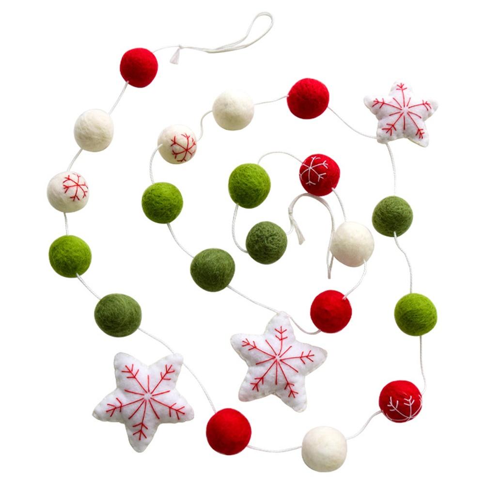 Christmas Hanging Garland with Felt Star Balls and Reindeer Ornaments Crafted from Wool Felt for Seasonal Home Decoration