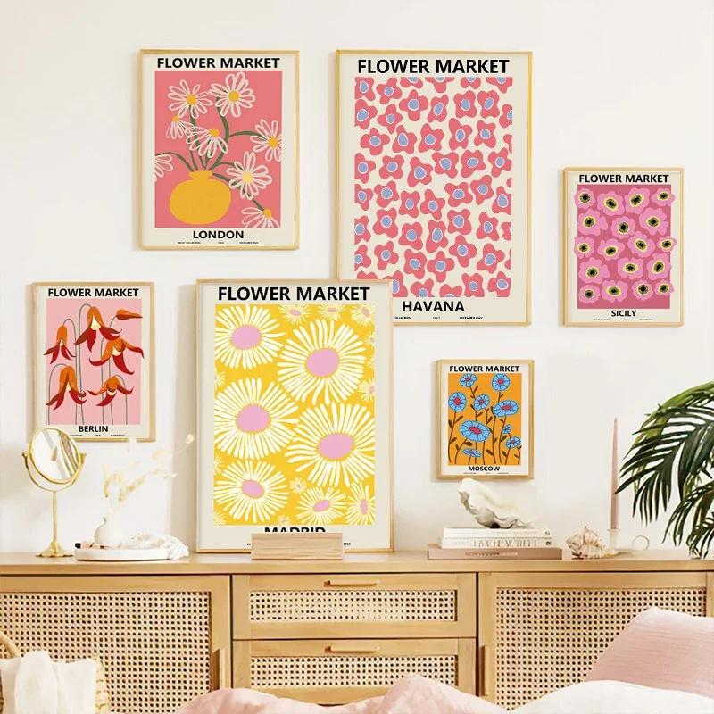 Flower Market Wall Art Decoration Colourful Spring Flowers Canvas Painting Abstract Living Room Room Poster Home Decoration