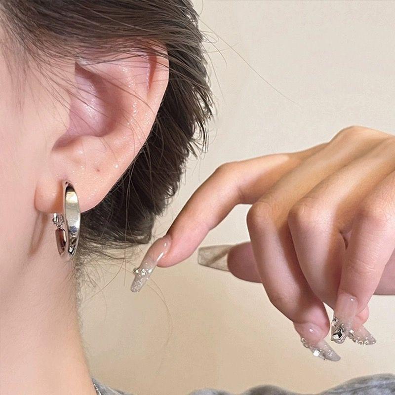 Temperament Simple Rough Circle Earirngs for Female Silver Color Copper Alloy Fashionable Hanging Earring Round Hoop Ear Jewelry
