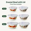 with Lid Enamel Mixing Bowl Chinese Rose Print Instant Noodle Bowl Vintage Enamel Bowl  Camping