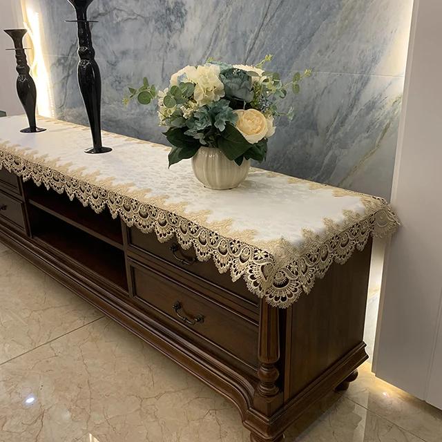 Față de masă dreptunghi cafea din dantelă brodata dulap TV Shopbox Față de masă din țesătură husă de praf cu bandă lungă