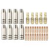 Complete 33PCS Contact Tips Nozzle Gas Diffusers Set for MIG Welder For 15AK Accessories with 0 8 Millimeter and 0 9 Millimeter
