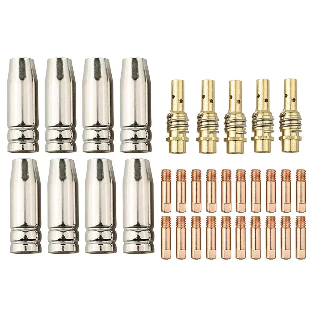 Complete 33PCS Contact Tips Nozzle Gas Diffusers Set for MIG Welder For 15AK Accessories with 0 8 Millimeter and 0 9 Millimeter