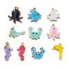 10pcs Stainless Steel Enamel Octopus Seahorse Dolphin Crab Clown fish Charm Bracelet Earring Pendant Base for DIY Jewelry Making