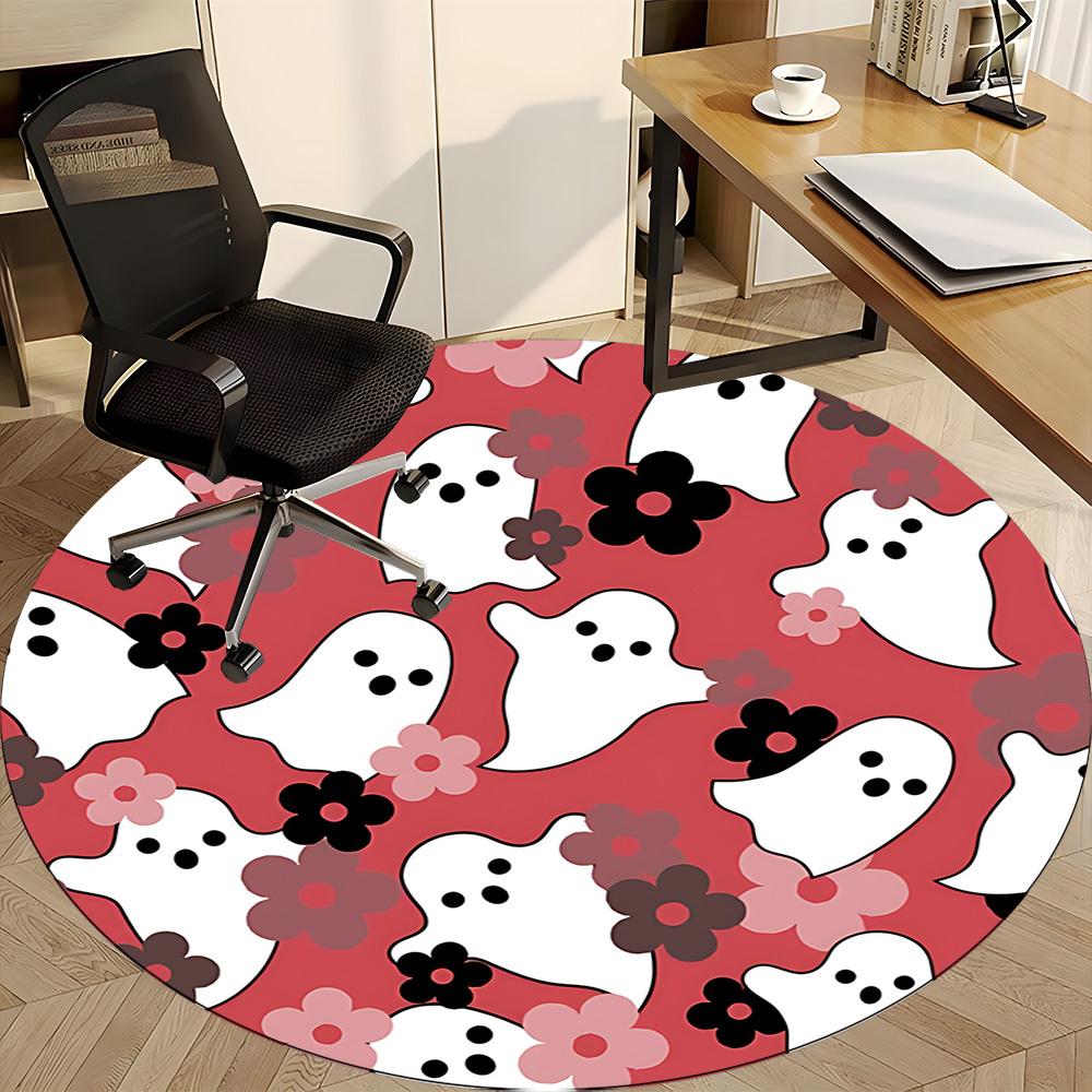 1pc Ghost Floral Office Round Area Rug, Indoor Mat Suitable For Office, Under Office Chairs Bedroom Living Room Home Decor, Room Deco