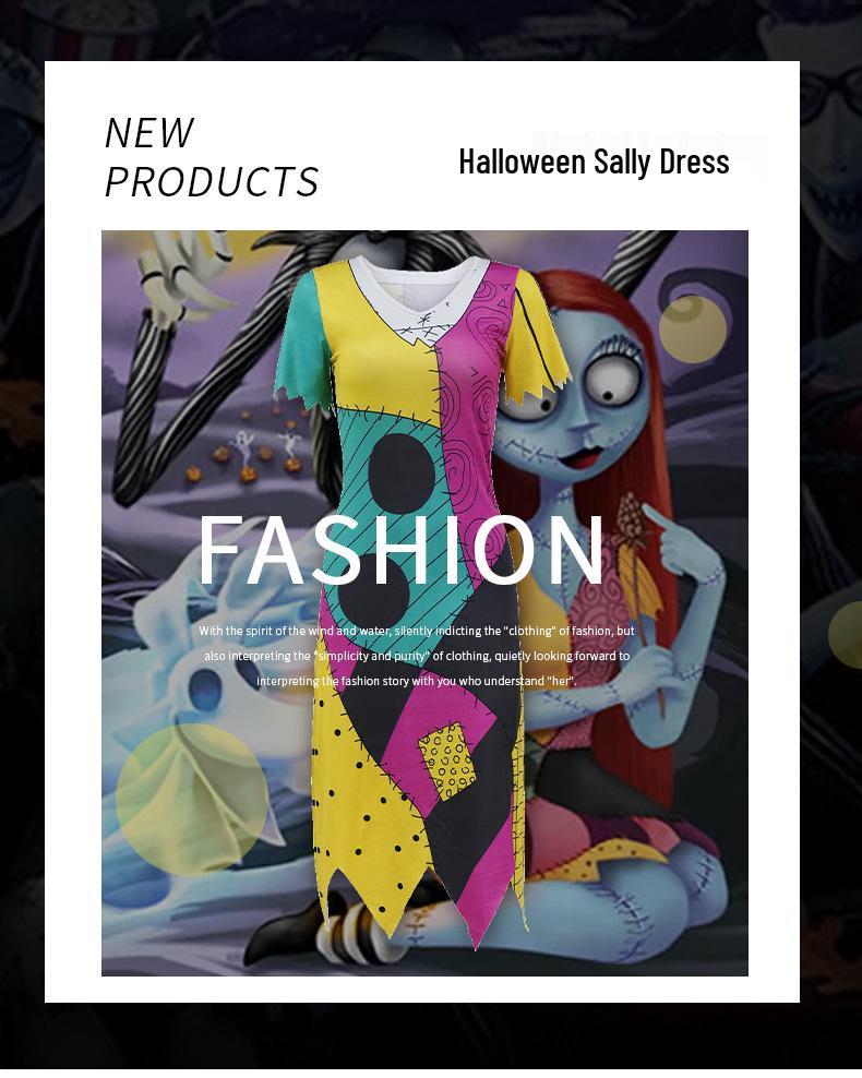 Noční můra před Vánoci Sally Cosplay Šaty - Temný Halloweenský Kostým pro Ženy