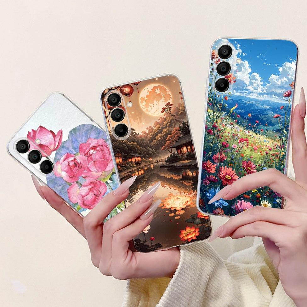 For Samsung A15 Case SM-A155F Clear Luxury Cute Fashion Flowers Funny Painted Back Cover For Samsung Galaxy A15 Phone Case Funda