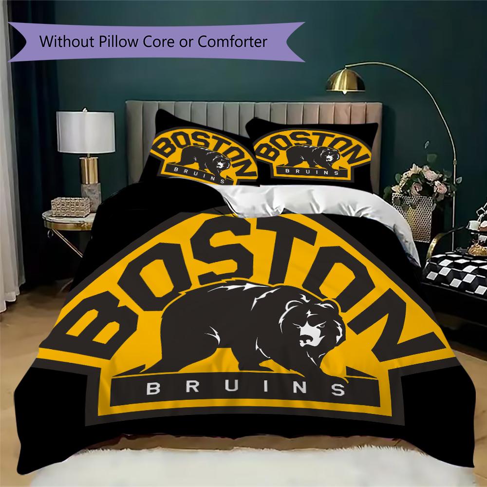 Boston Bruins Print Pattern Bedding,Quilt Set Quilt Cover Pillowcase Home Birthday Gift (1*duvet Cover+2*pillowcase,without core)ZSJT0917135