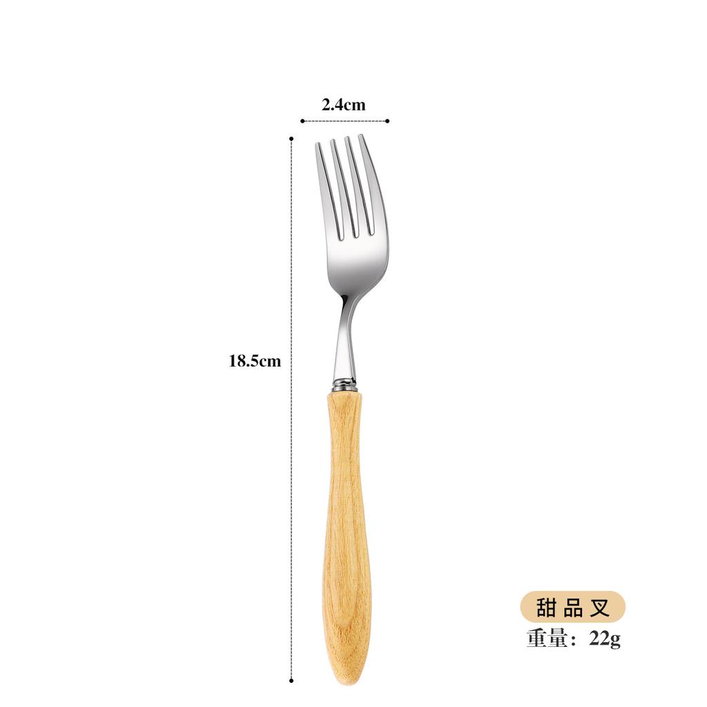 304 Stainless Steel Ash Wooden Handle Western Food Steak Knife Fork Spoon Retro Stainless Steel Tableware Four-piece Set