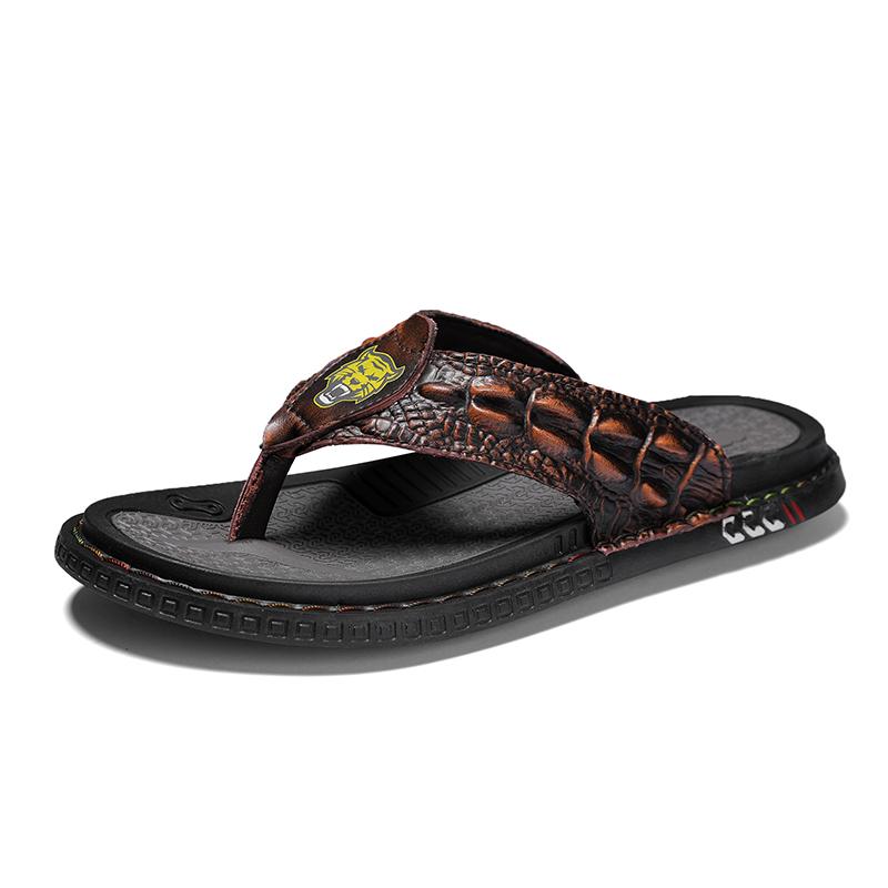 Genuine Leather Brand High Quality Non-slip Flip Flops Mens Designer Summer Beach Slippers for Men Fashion Casual Male Outdoor