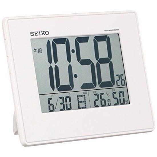 Relógio Seiko Despertador Radio-controlado Digital Parede Mesa Uso Calendário Temperatura Umidade Display Tela Grande Pérola Branca SQ770W