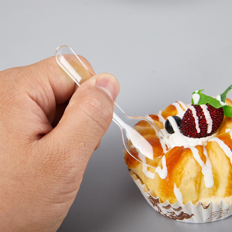 200 Adet Mini Şeffaf Plastik Kaşık Tek Kullanımlık Düz Takım Jöle Dondurma Tatlı İçin