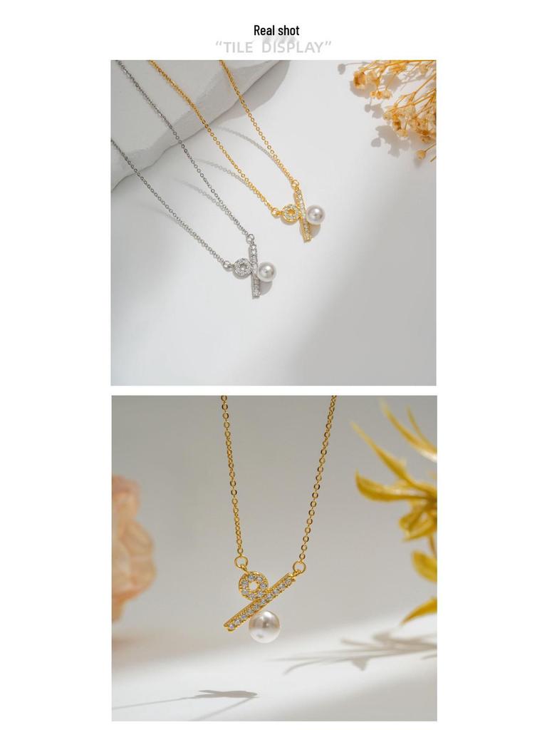 Korean Style Silver Clavicle Necklace with Zircon & Pearl