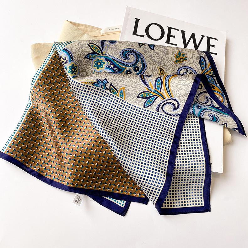 Top Women 100% Silk Scarfs Fashion Bright Flowers Color 50CM Small Sqare Scarfs Neck Decorative Wrap Printed Party Scarves