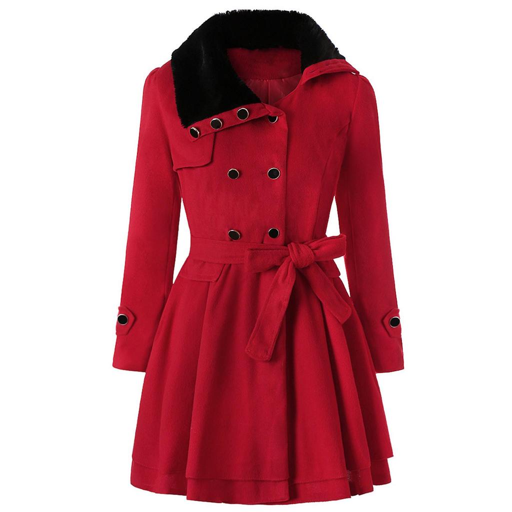 Damenmode-Revers-Zweireiher-Graben-Freizeitjacke aus dicker Wolle