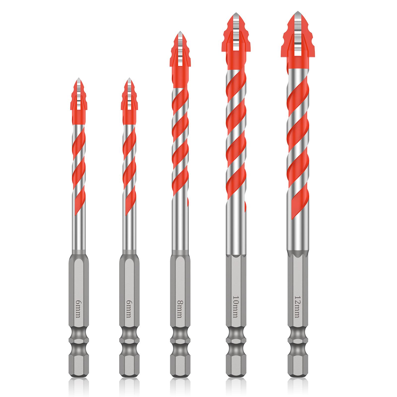 

5Pcs 6-12mm Eccentric Drill Bit Orange Carbide Impact Drill Bit Multifunctional 4Flute Sawtooth Drill Bit for Glass Tile Ceramic