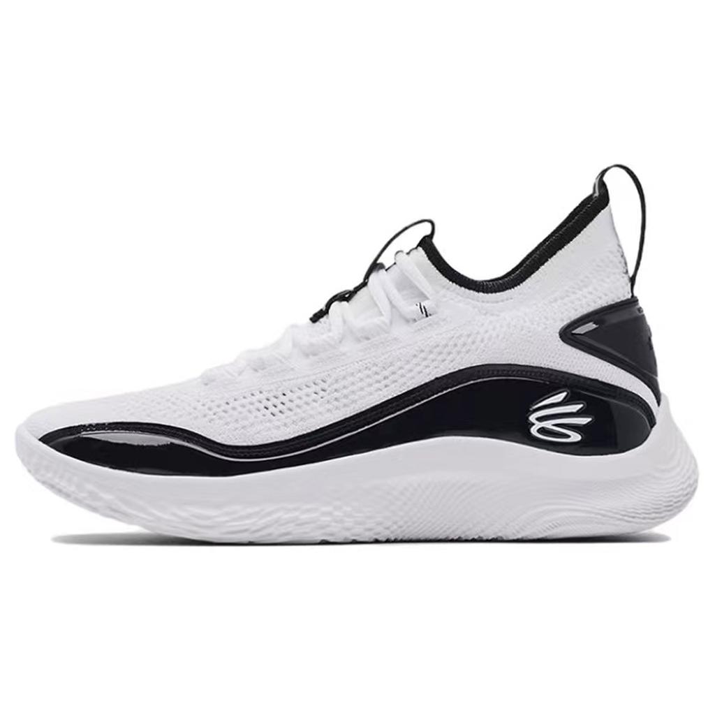 Under Armour Curry 8 Slip Resistant Abrasion Resistant Low top Basketball Shoes Unisex White Black 3024785-111(Team40-30)