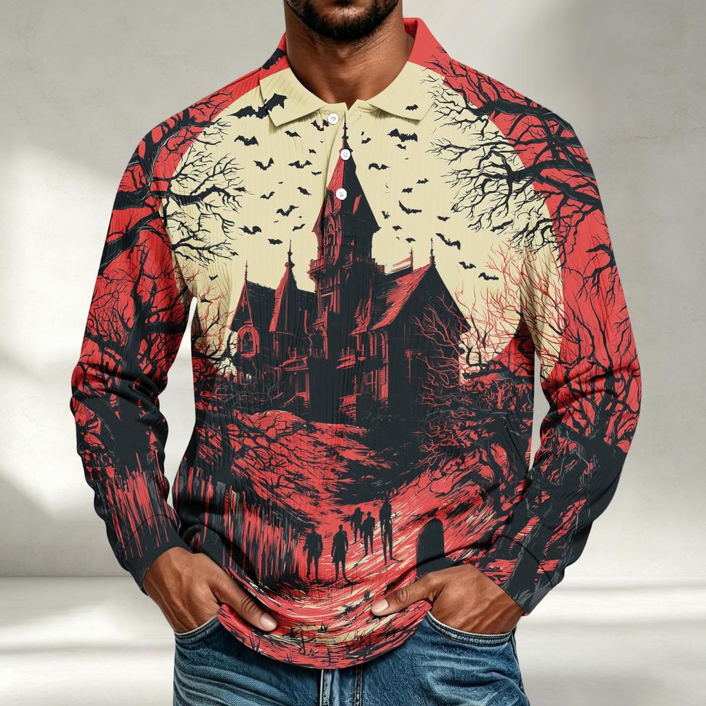 Men's Long Sleeve Shirt Halloween Print Loose Fit Casual Top