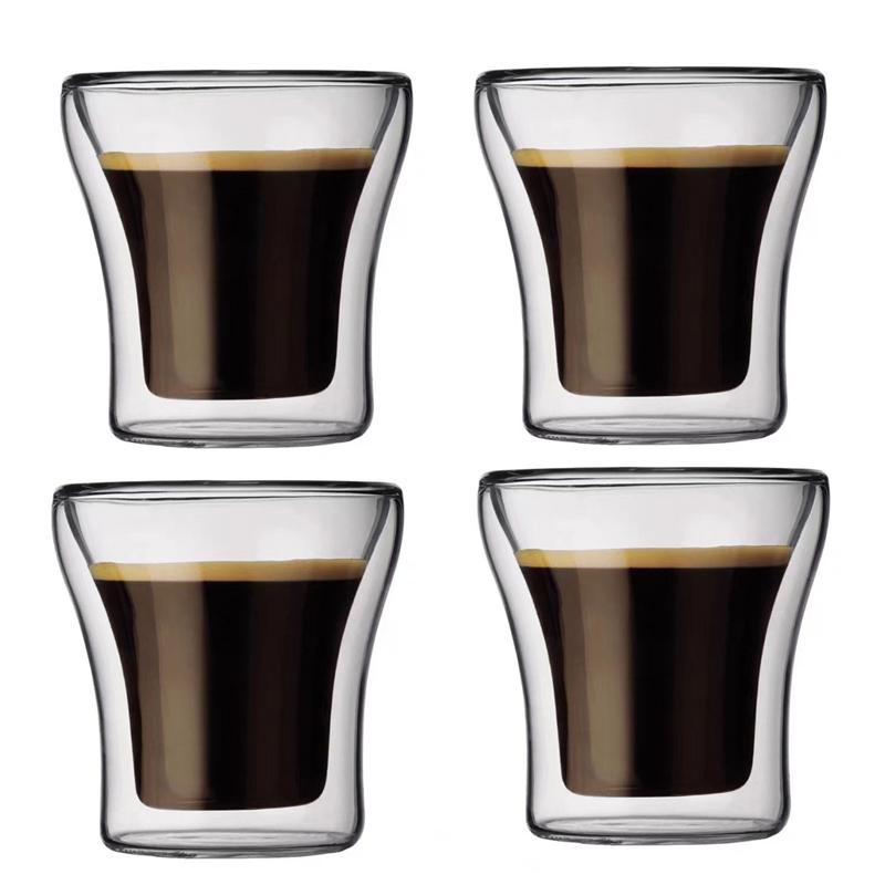 100/200/250ML Jednoduchý dvoustěnný skleněný hrnek Odolný vůči teplu a chladu Neopařující Hrnek na kávu Mléko Brandy Víno Hrnek Kavárenské příslušenství