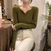 V-neck Korean Version Slim Long-sleeved Sweater Simple Design Sense Fashion Knitwear Women