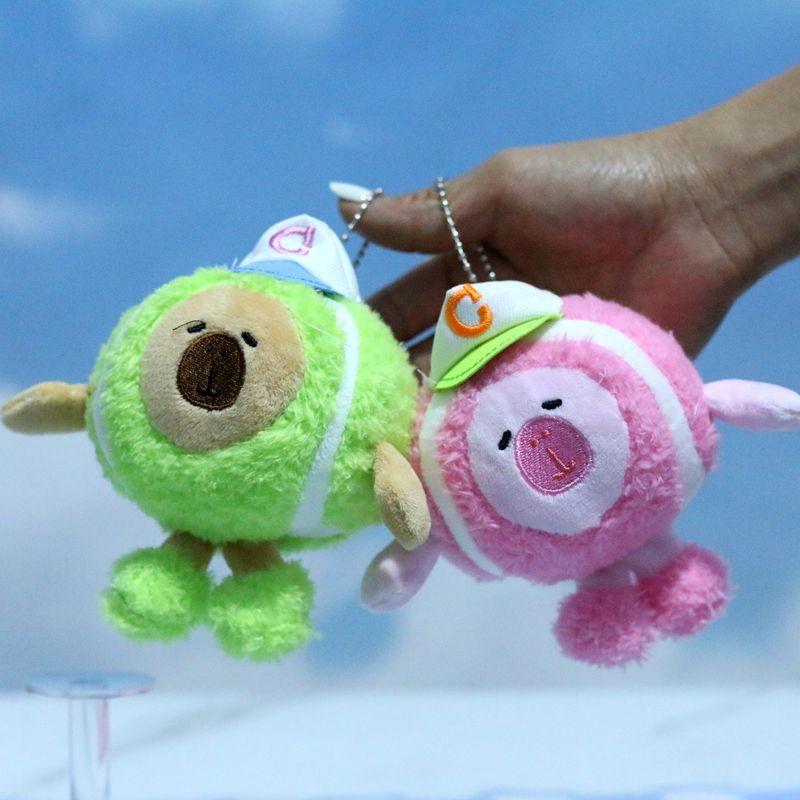 Green Capybara Pink Plush Keychain Toy Pp Cotton Fill Bag Decor Collectors Item