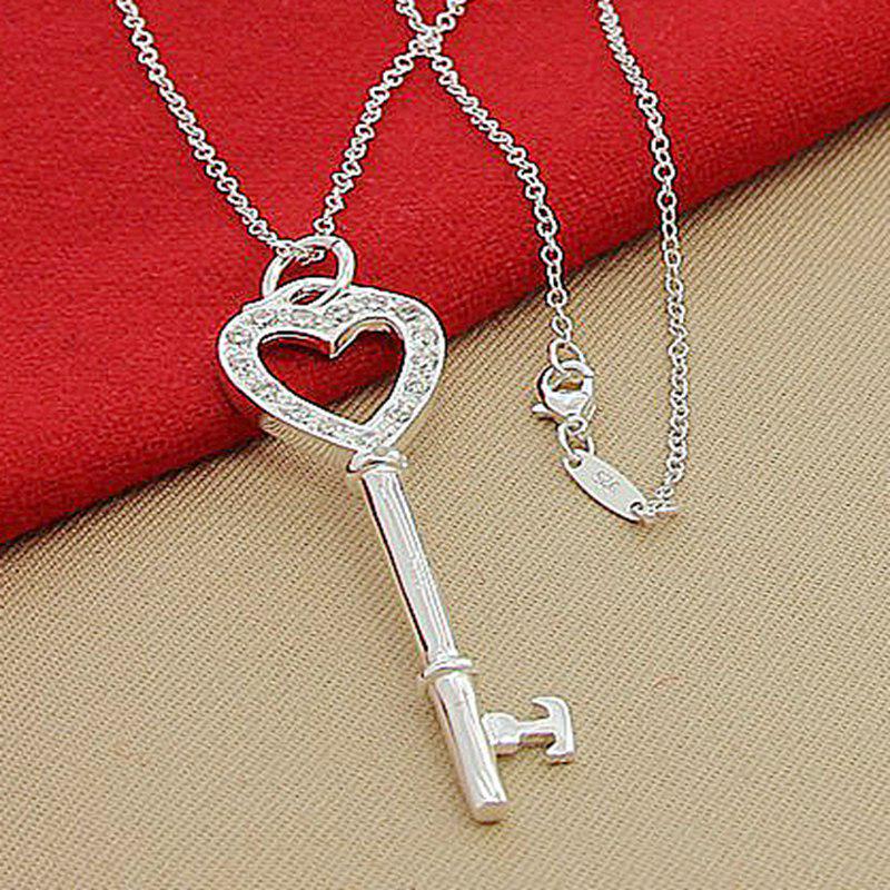 Silver Plated Heart Key Necklace - Korean Style, Hot Selling
