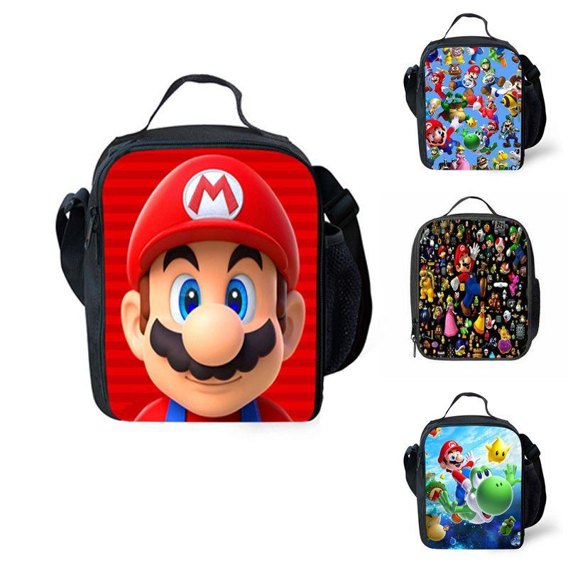 Super Mario Kids Insulated Lunch Bag Durable Oxford School Travel Picnic Bag